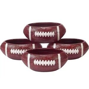 Boston Warehouse Touchdown Football Chili or Dip Bowls Set of 4 Pre-Owned Sports